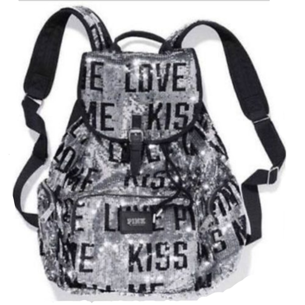 VS PINK campus sequin silver backpack full size